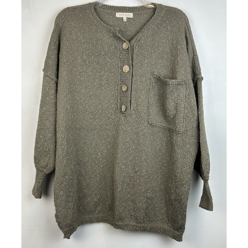 Sweater Womens Small Half Button Textured Minimalist Oversized Capsule Sage